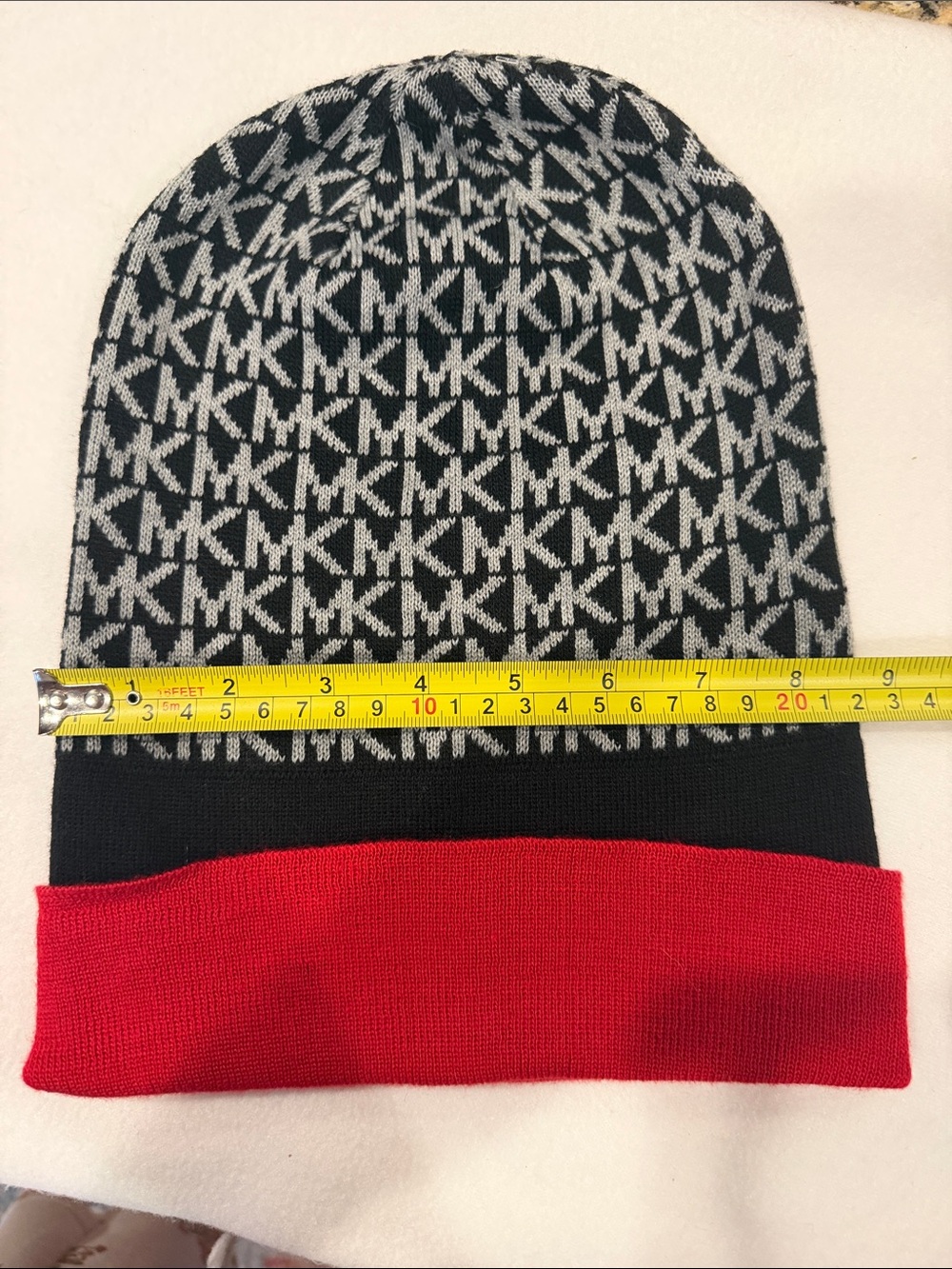 Michael Kors MK Logo Knit Beanie Hat - Black, Gray & Red FALL winter designer